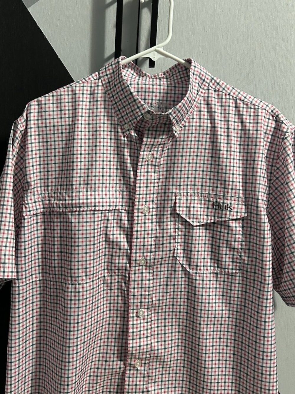 Huk Men's Red White and Green Checked Button-Up Shirt